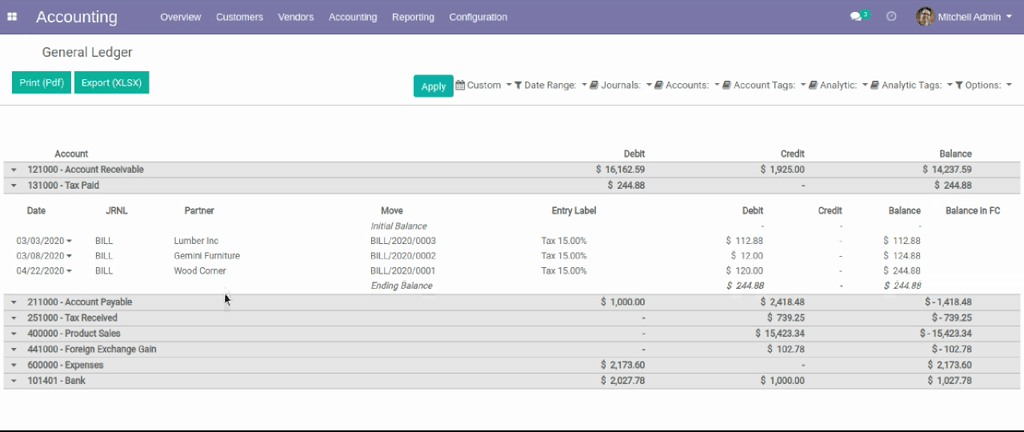 Odoo - Sample 1 for three columns